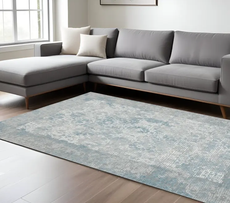 10' X 14' Gray Blue And Ivory Medallion Area Rug