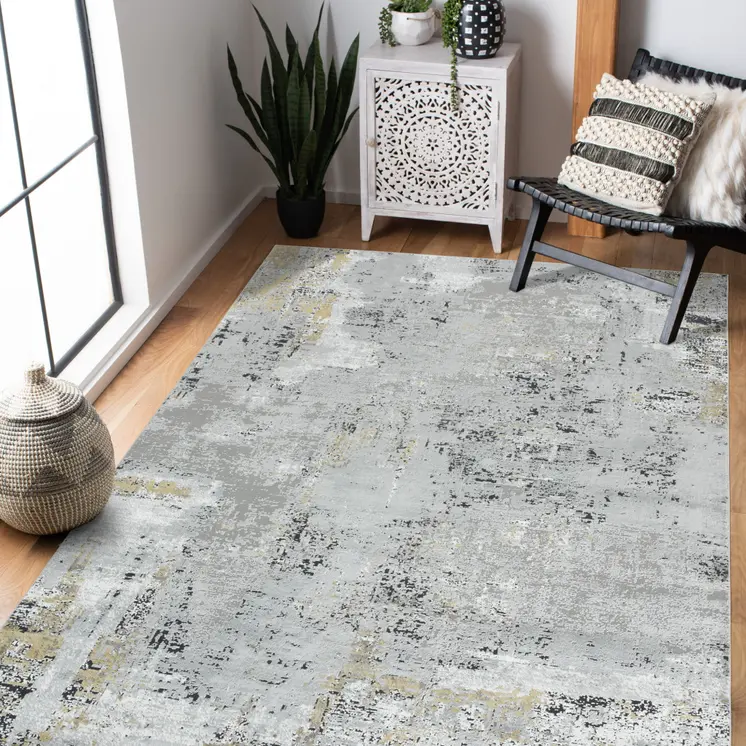 8' X 10' Gray Black And Ivory Abstract Area Rug