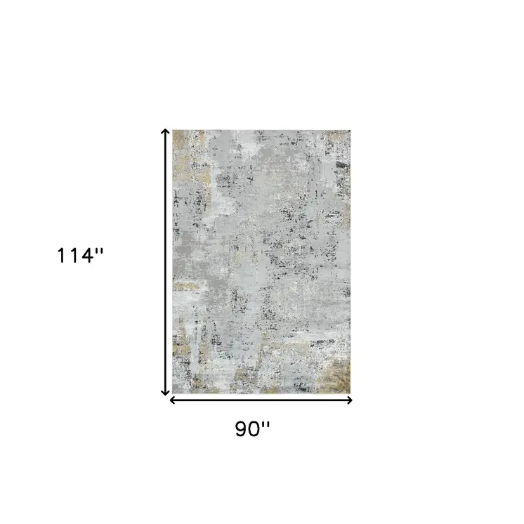 8' X 10' Gray Black And Ivory Abstract Area Rug