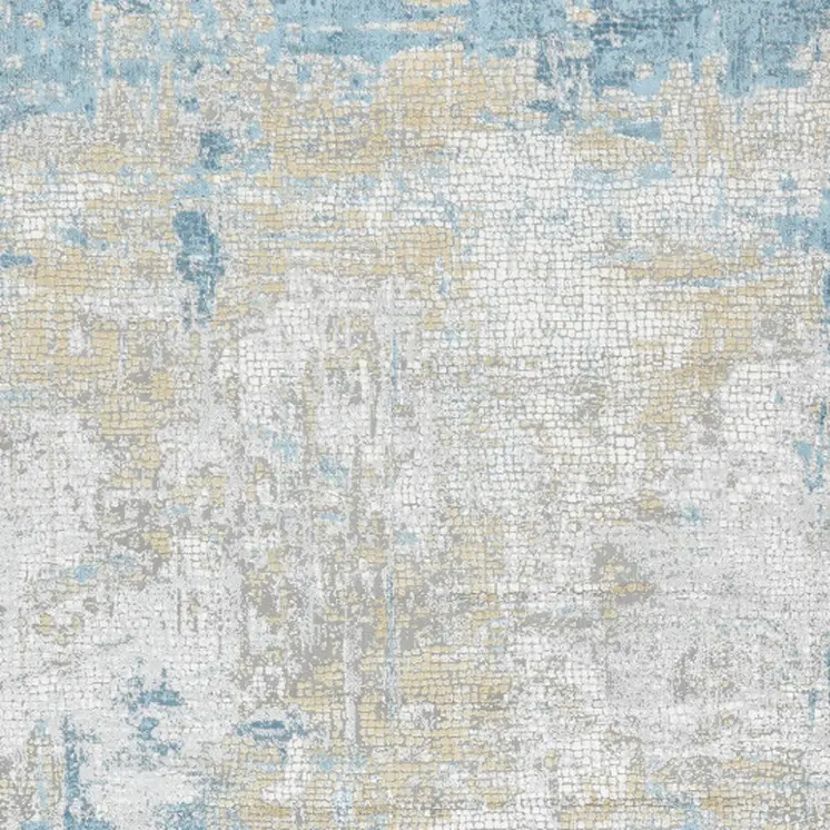 5' X 8' Gold Sky Blue And Ivory Abstract Area Rug