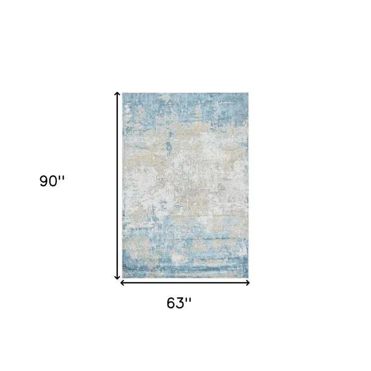 5' X 8' Gold Sky Blue And Ivory Abstract Area Rug