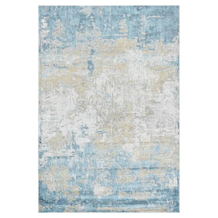 8' X 10' Gold Sky Blue And Ivory Abstract Area Rug