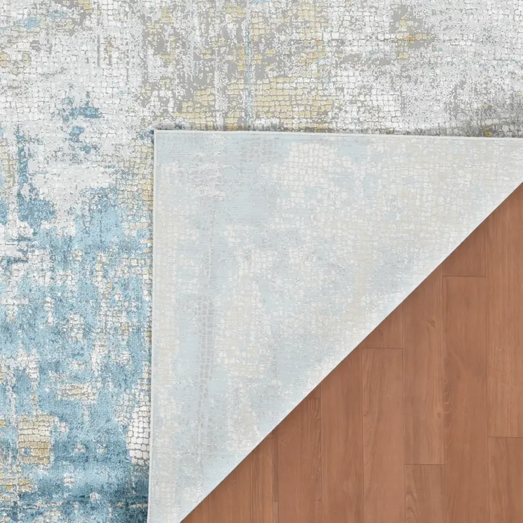 8' X 10' Gold Sky Blue And Ivory Abstract Area Rug