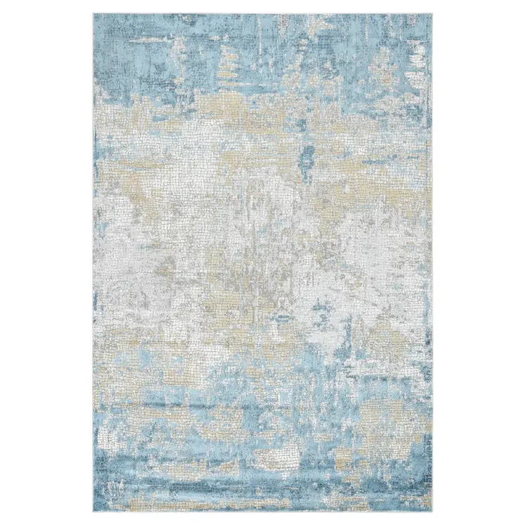 8' X 10' Gold Sky Blue And Ivory Abstract Area Rug