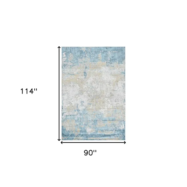 8' X 10' Gold Sky Blue And Ivory Abstract Area Rug