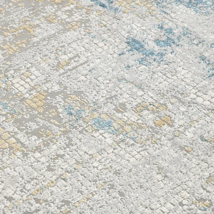 9' X 12' Gold Sky Blue And Ivory Abstract Area Rug