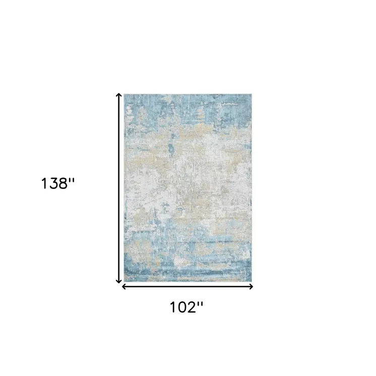 9' X 12' Gold Sky Blue And Ivory Abstract Area Rug
