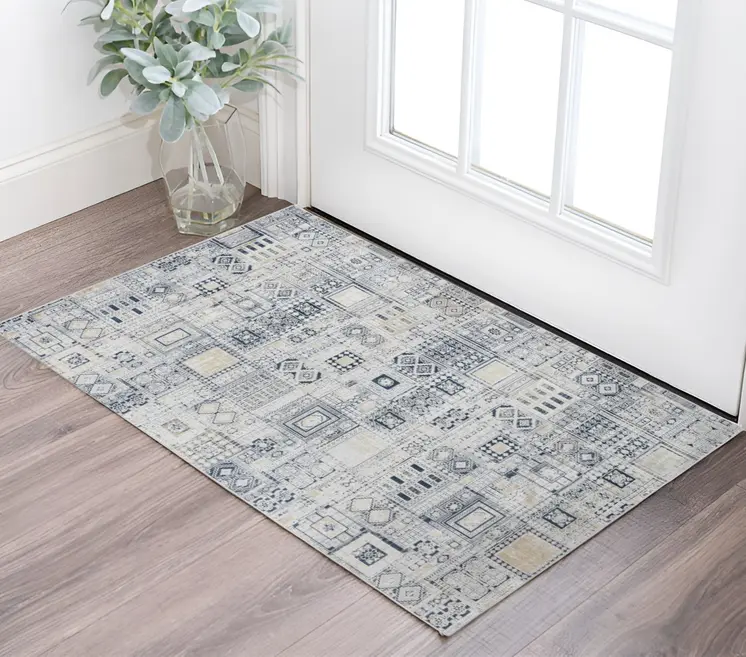 2' X 3' Ivory Black And Gold Ikat Area Rug