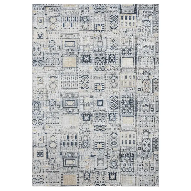 8' X 10' Ivory Black And Gold Ikat Area Rug