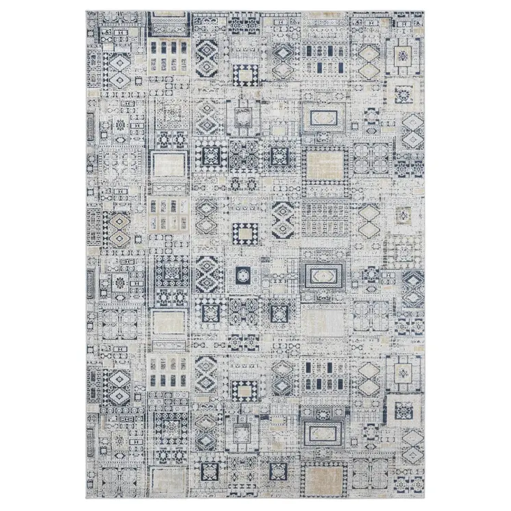 9' X 12' Ivory Black And Gold Ikat Area Rug