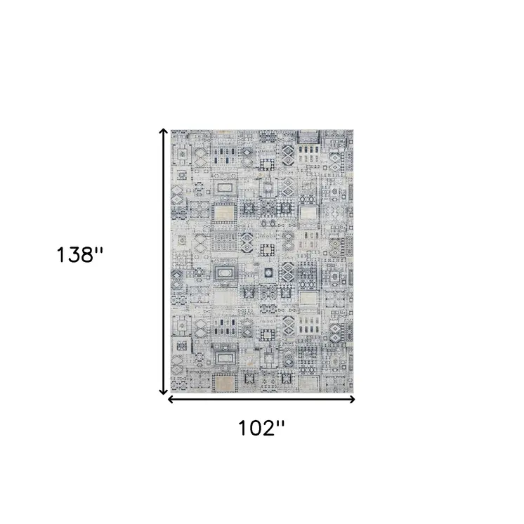 9' X 12' Ivory Black And Gold Ikat Area Rug