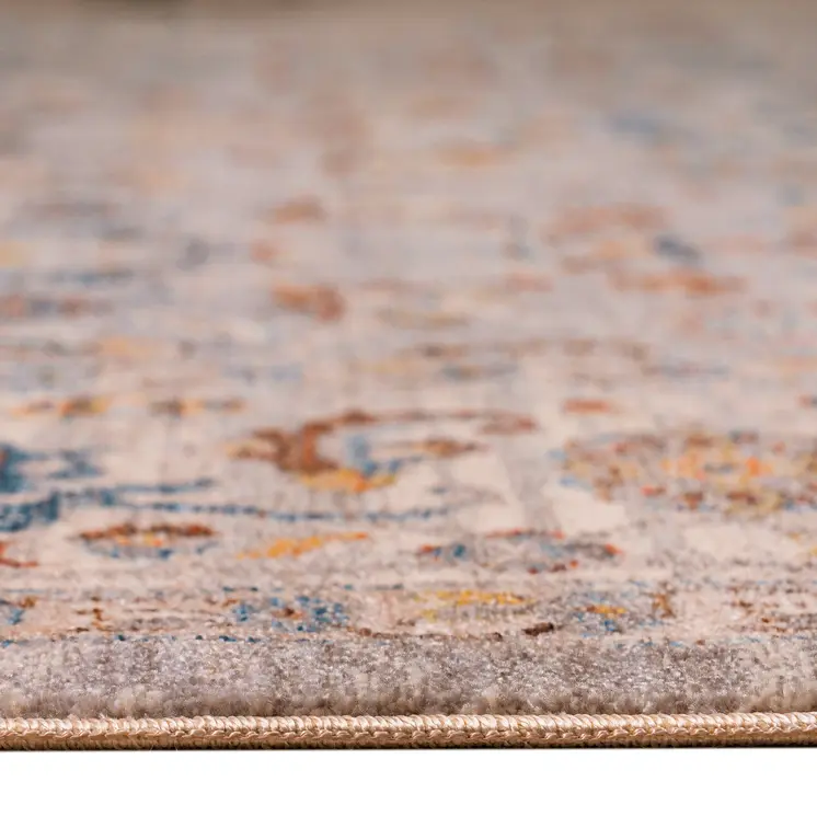 4' X 5' Gray Tan And Beige Oriental Area Rug With Fringe