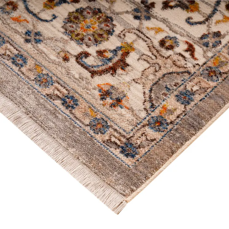 4' X 5' Gray Tan And Beige Oriental Area Rug With Fringe