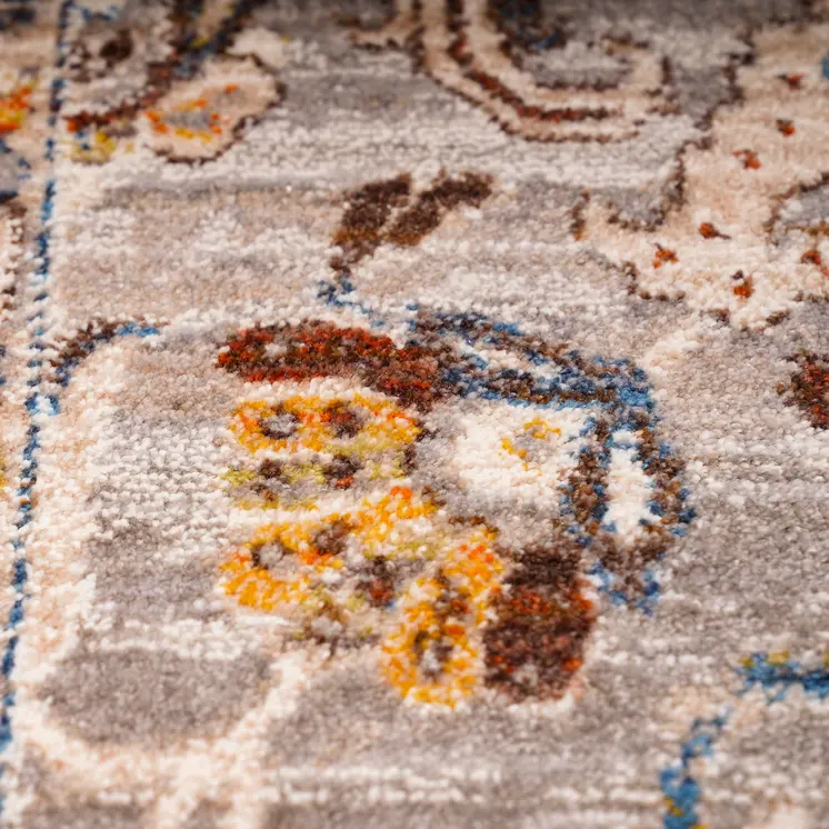 4' X 5' Gray Tan And Beige Oriental Area Rug With Fringe