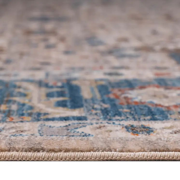 4' X 5' Teal Brown And Beige Oriental Area Rug With Fringe