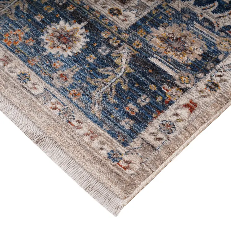 4' X 5' Teal Brown And Beige Oriental Area Rug With Fringe