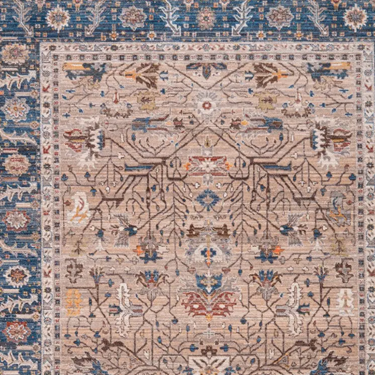 7' X 10' Teal Brown And Beige Oriental Area Rug With Fringe