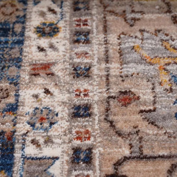 9' X 13' Teal Brown And Beige Oriental Area Rug With Fringe