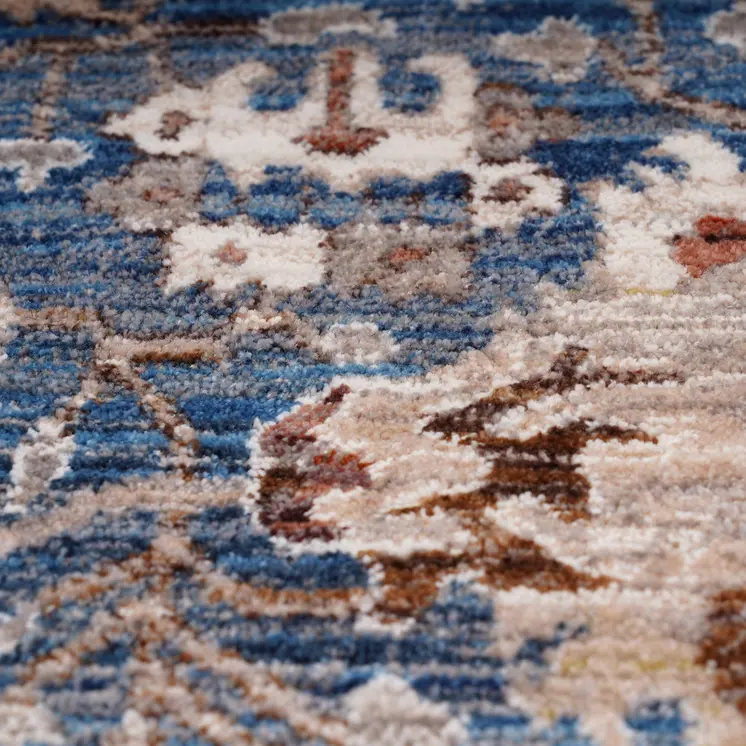 9' X 13' Navy Blue Beige And Brown Oriental Area Rug With Fringe