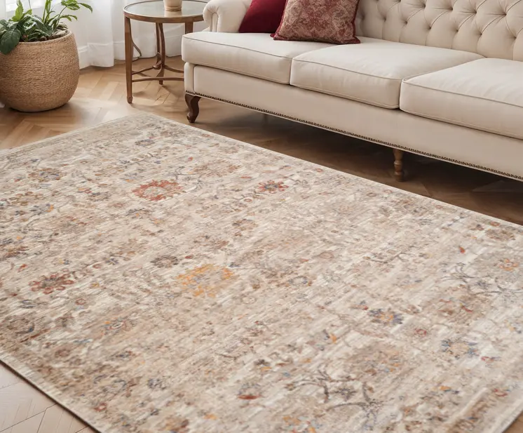 5' X 7' Ivory And Brown Floral Medallion Area Rug With Fringe