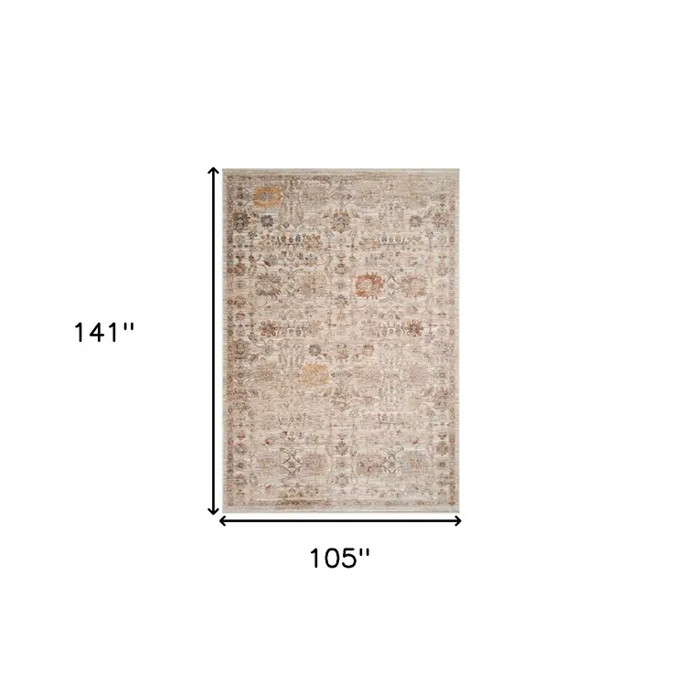 9' X 12' Ivory And Brown Floral Medallion Area Rug With Fringe