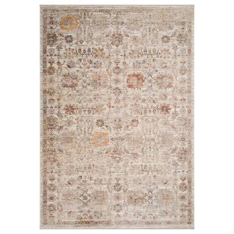 4' X 6' Ivory And Brown Floral Medallion Area Rug With Fringe