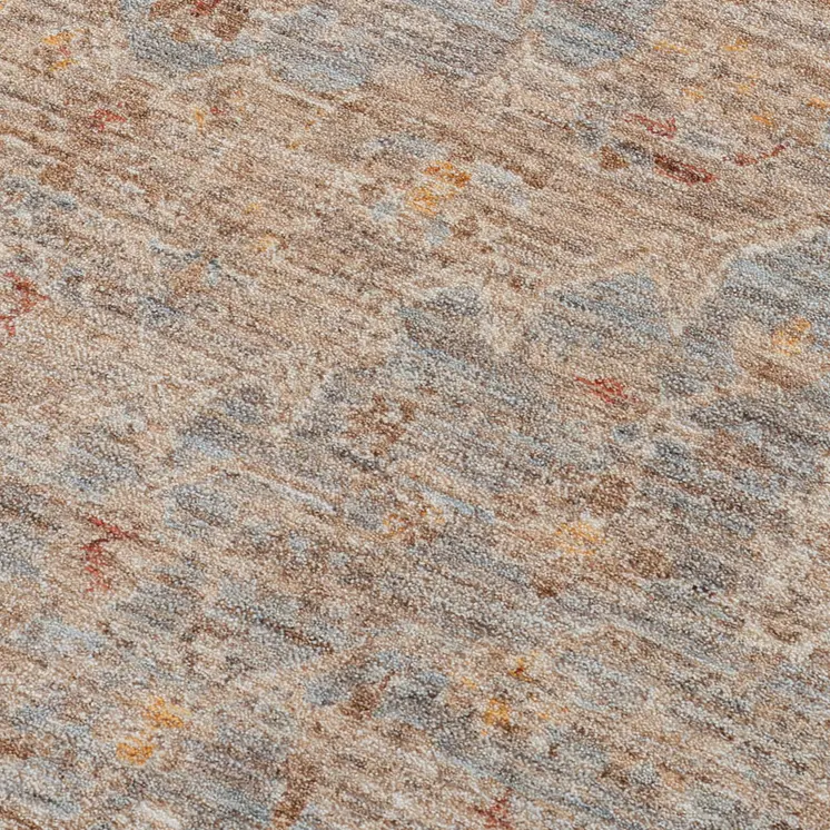8' X 10' Blue And Sand Floral Medallion Area Rug With Fringe