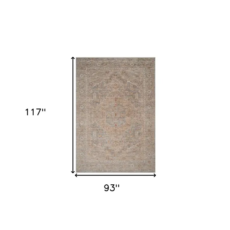 8' X 10' Blue And Sand Floral Medallion Area Rug With Fringe