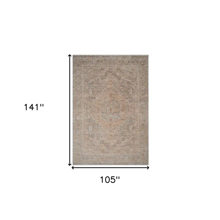 9' X 12' Blue And Sand Floral Medallion Area Rug With Fringe