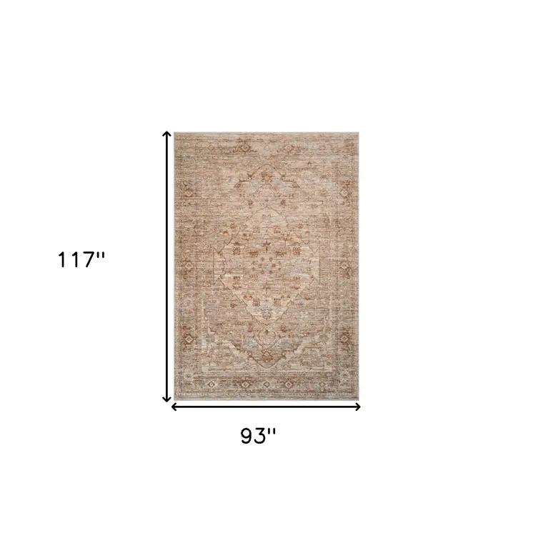 8' X 10' Beige And Brown Floral Medallion Area Rug With Fringe