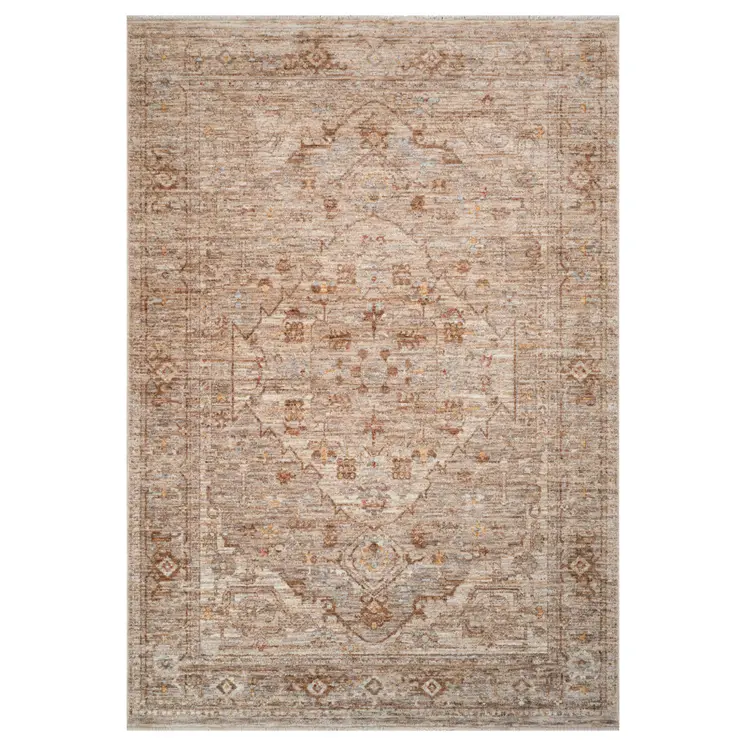 9' X 12' Beige And Brown Floral Medallion Area Rug With Fringe