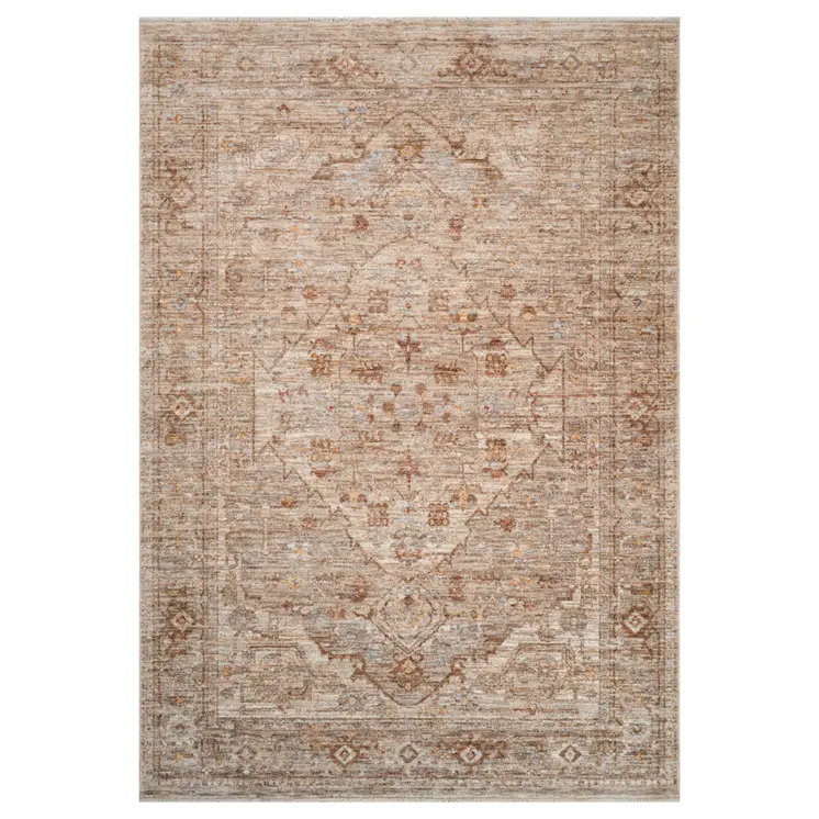 9' X 12' Beige And Brown Floral Medallion Area Rug With Fringe