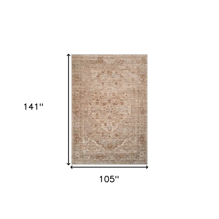 9' X 12' Beige And Brown Floral Medallion Area Rug With Fringe