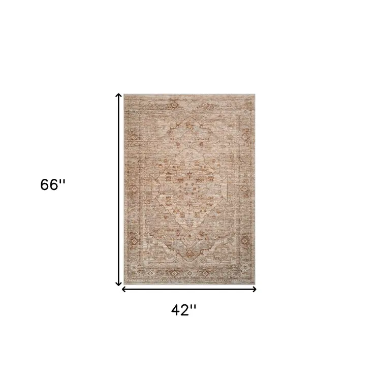 4' X 6' Beige And Brown Floral Medallion Area Rug With Fringe