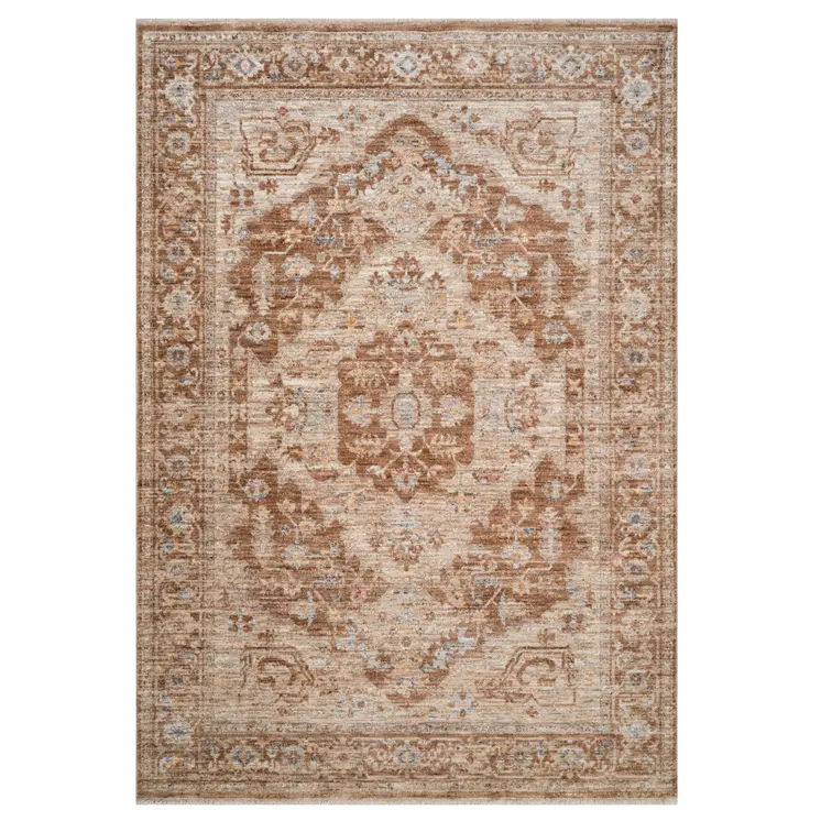 9' X 12' Sand And Brown Floral Medallion Area Rug With Fringe