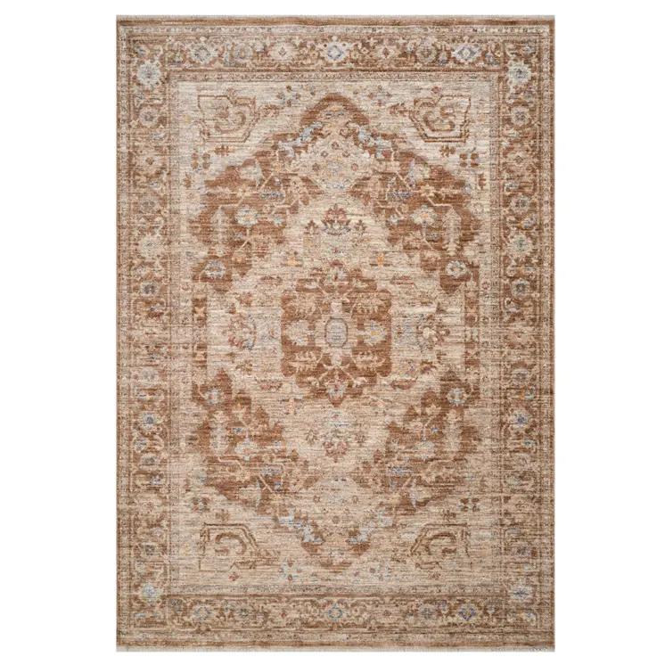 4' X 6' Sand And Brown Floral Medallion Area Rug With Fringe