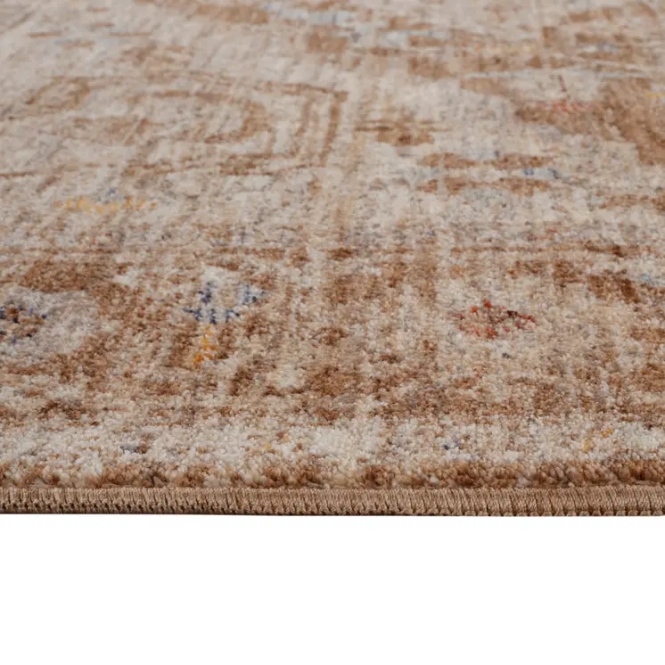 4' X 6' Sand And Brown Floral Medallion Area Rug With Fringe