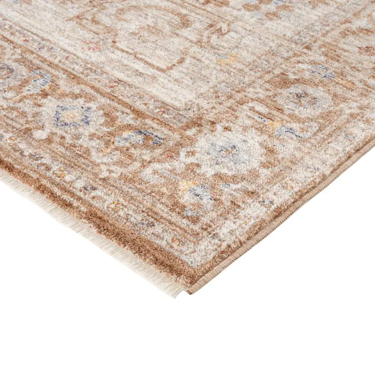 4' X 6' Sand And Brown Floral Medallion Area Rug With Fringe