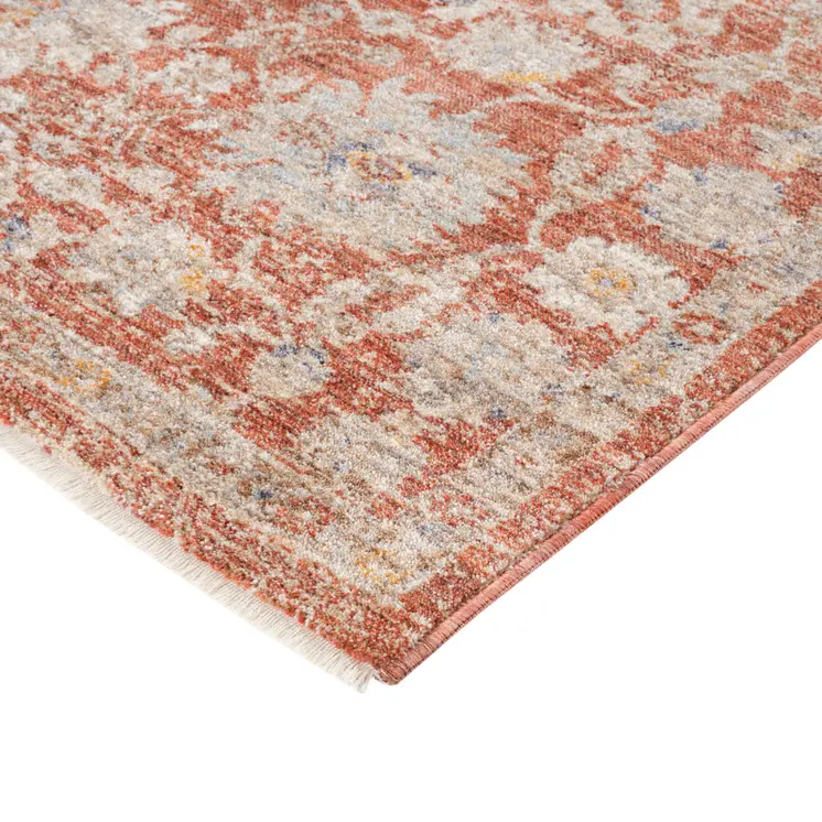 9' X 12' Brick Red And Gray Floral Medallion Area Rug With Fringe