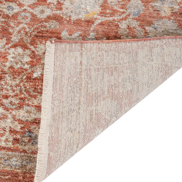 9' X 12' Brick Red And Gray Floral Medallion Area Rug With Fringe