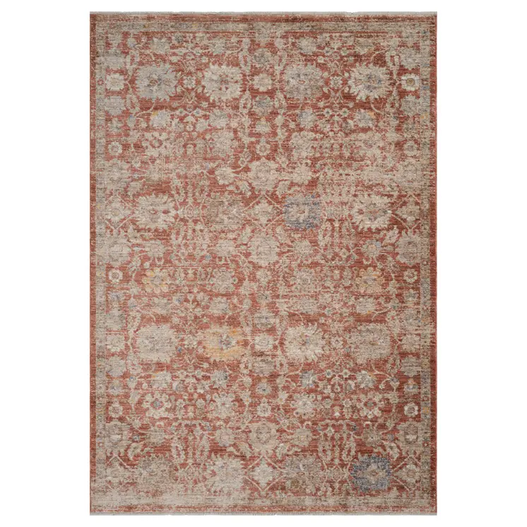 4' X 6' Brick Red And Gray Floral Medallion Area Rug With Fringe