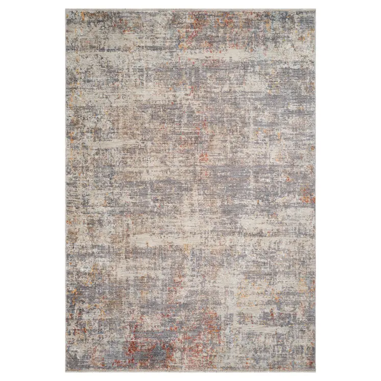 5' X 7' Gray Ivory And Brick Red Abstract Area Rug With Fringe