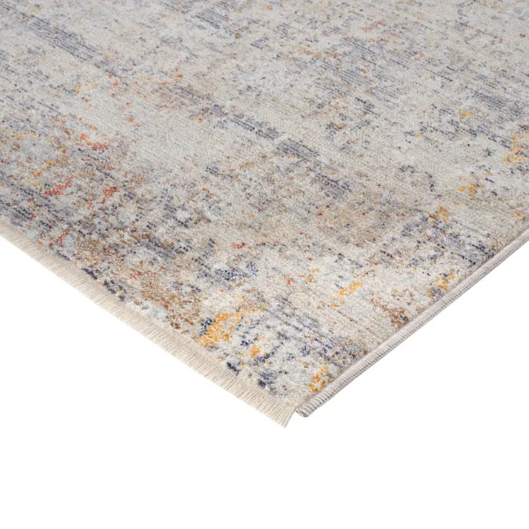 5' X 7' Gray Ivory And Brick Red Abstract Area Rug With Fringe