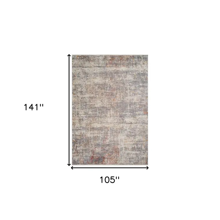 9' X 12' Gray Ivory And Brick Red Abstract Area Rug With Fringe