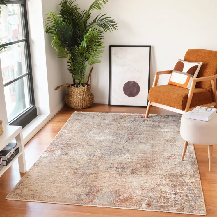 5' X 7' Beige And Brown Abstract Area Rug With Fringe