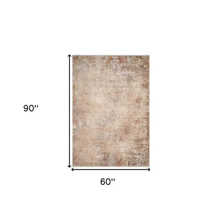 5' X 7' Beige And Brown Abstract Area Rug With Fringe