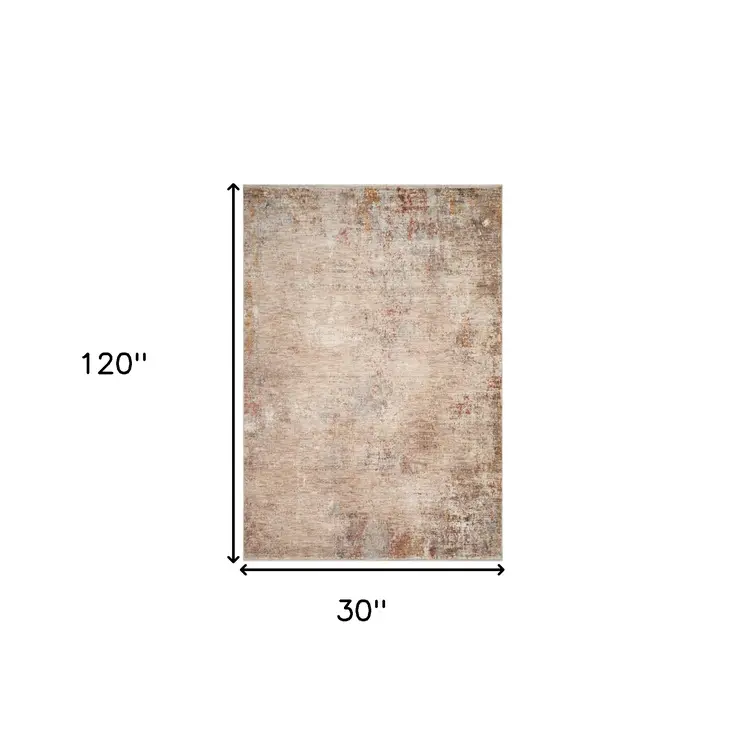 3' X 10' Beige And Brown Floral Medallion Runner Rug With Fringe