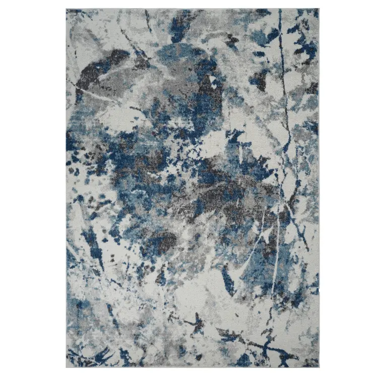 5' X 8' Ivory Teal And Black Abstract Area Rug