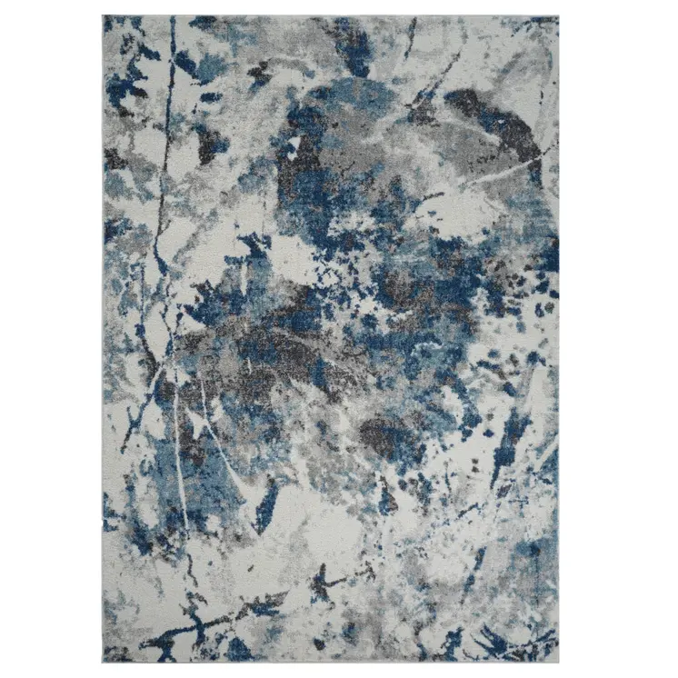 5' X 8' Ivory Teal And Black Abstract Area Rug