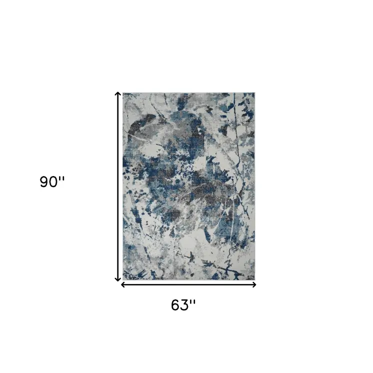 5' X 8' Ivory Teal And Black Abstract Area Rug